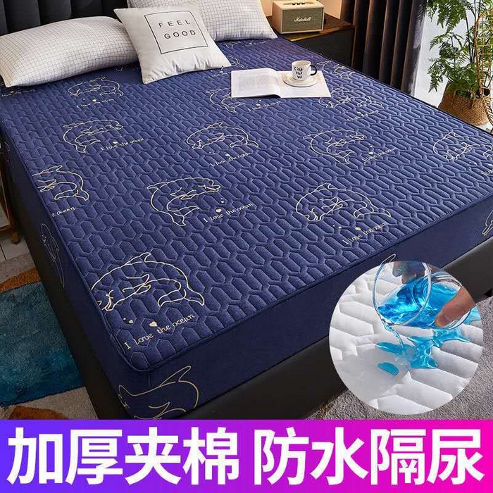 91家纺网 家纺一手货源 找家纺 苏木年华2023新款抗菌加厚防水隔尿夹棉床笠 海豚乐园