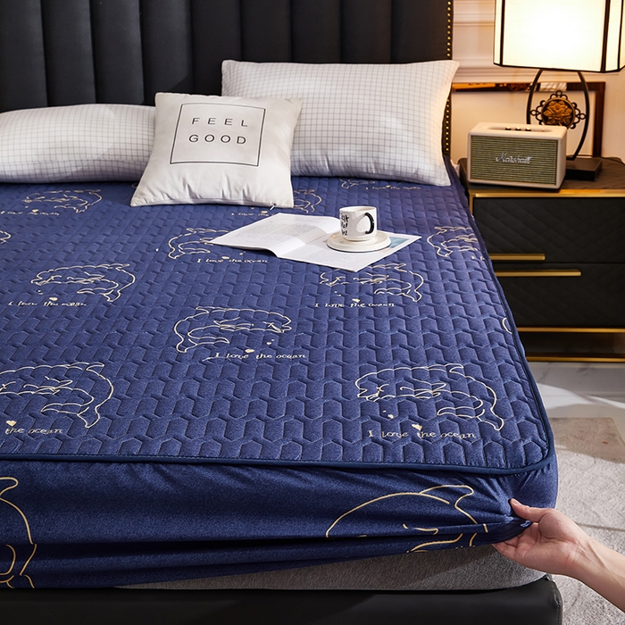 91家纺网 家纺一手货源 找家纺 苏木年华2023新款抗菌加厚防水隔尿夹棉床笠 海豚乐园