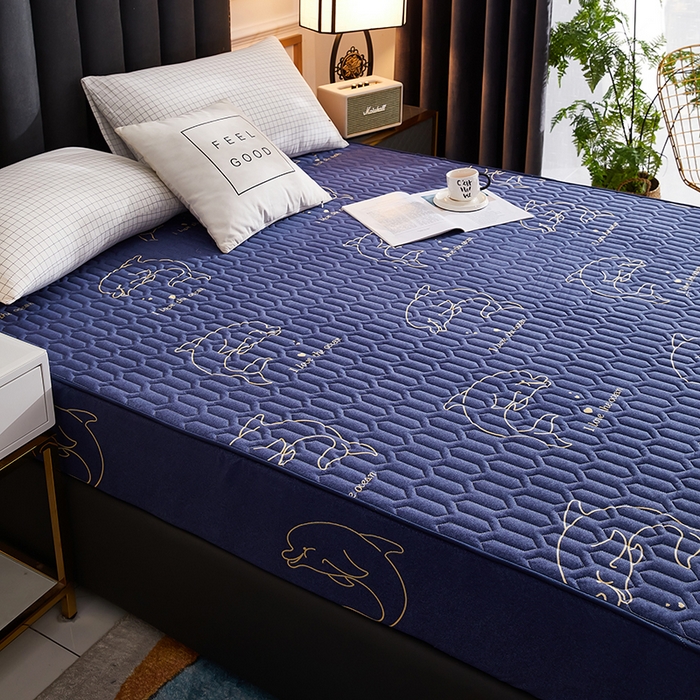 91家纺网 家纺一手货源 找家纺 苏木年华2023新款抗菌加厚防水隔尿夹棉床笠 海豚乐园