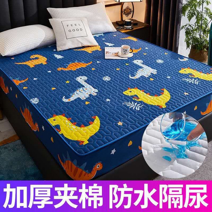 91家纺网 家纺一手货源 找家纺 苏木年华2023新款抗菌加厚防水隔尿夹棉床笠 恐龙乐园