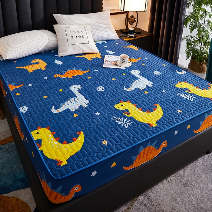 91家纺网 家纺一手货源 找家纺 苏木年华2023新款抗菌加厚防水隔尿夹棉床笠 恐龙乐园