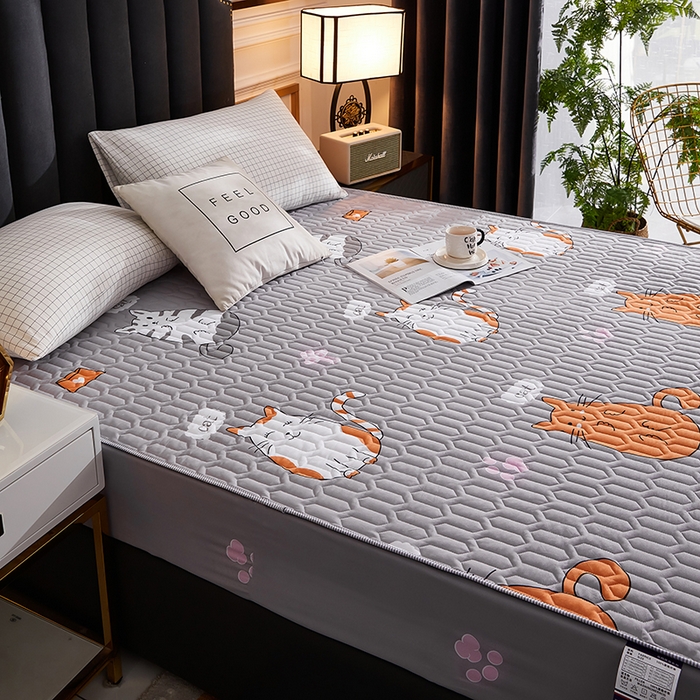 91家纺网 家纺一手货源 找家纺 苏木年华2023新款抗菌加厚防水隔尿夹棉床笠 快乐猫