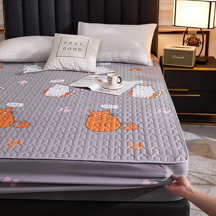 91家纺网 家纺一手货源 找家纺 苏木年华2023新款抗菌加厚防水隔尿夹棉床笠 快乐猫