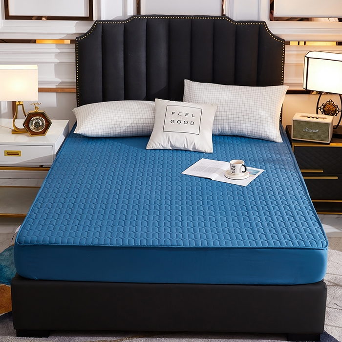 91家纺网 家纺一手货源 找家纺 苏木年华2023新款抗菌加厚防水隔尿夹棉床笠 幽梦蓝