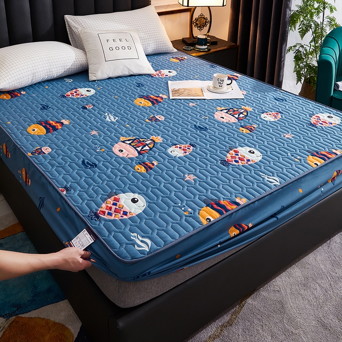 91家纺网 家纺一手货源 找家纺 苏木年华2023新款抗菌加厚防水隔尿夹棉床笠 自由鱼