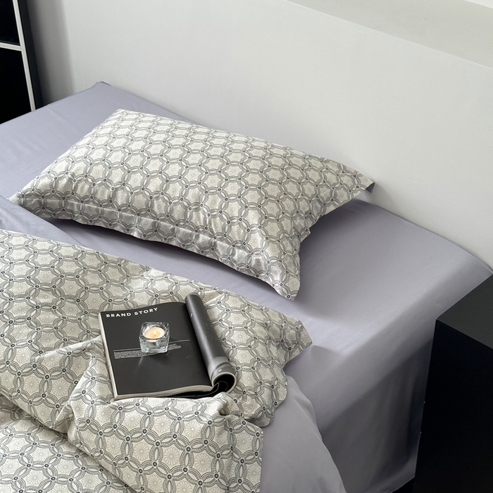 91家纺网 家纺一手货源 找家纺 赫帛 2023新款60s缎纹数码印花工艺款四件套-波登 灰色