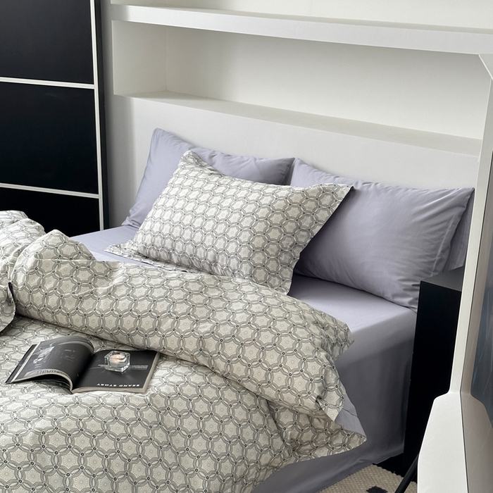 91家纺网 家纺一手货源 找家纺 赫帛 2023新款60s缎纹数码印花工艺款四件套-波登 灰色