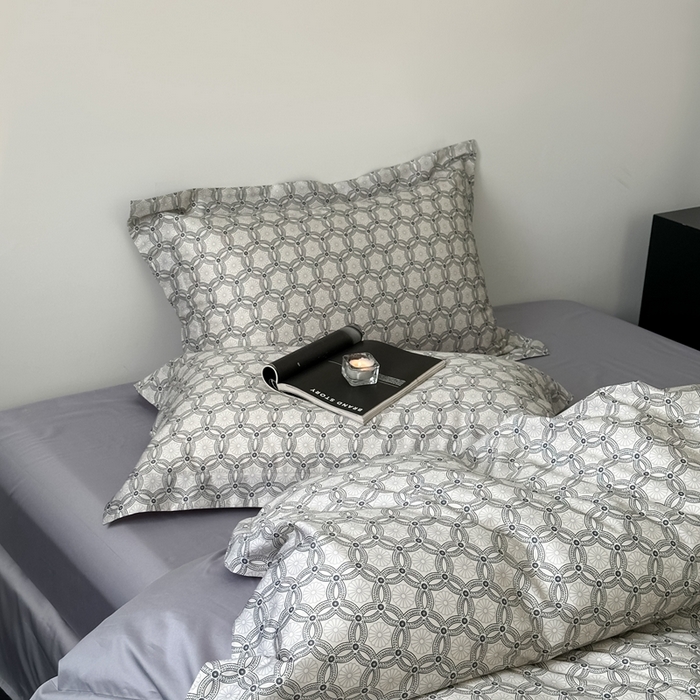 91家纺网 家纺一手货源 找家纺 赫帛 2023新款60s缎纹数码印花工艺款四件套-波登 灰色