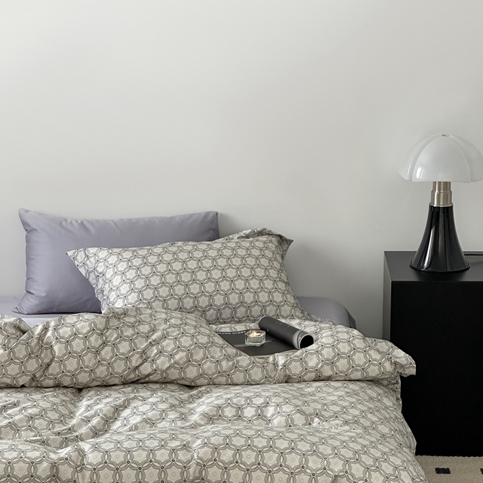 91家纺网 家纺一手货源 找家纺 赫帛 2023新款60s缎纹数码印花工艺款四件套-波登 灰色