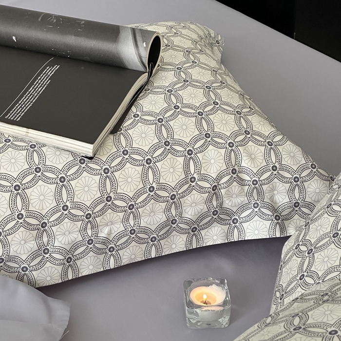 91家纺网 家纺一手货源 找家纺 赫帛 2023新款60s缎纹数码印花工艺款四件套-波登 灰色