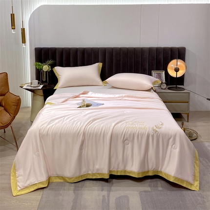 91家纺网 家纺一手货源 找家纺 兄弟坊2023水洗真丝宽边刺绣羽毛夏被 羽毛-粉