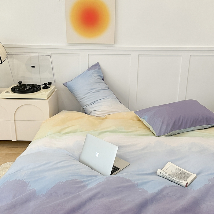 91家纺网 家纺一手货源 找家纺 昔可家纺2023新款全棉ins渐变风简约四件套 渐变紫调