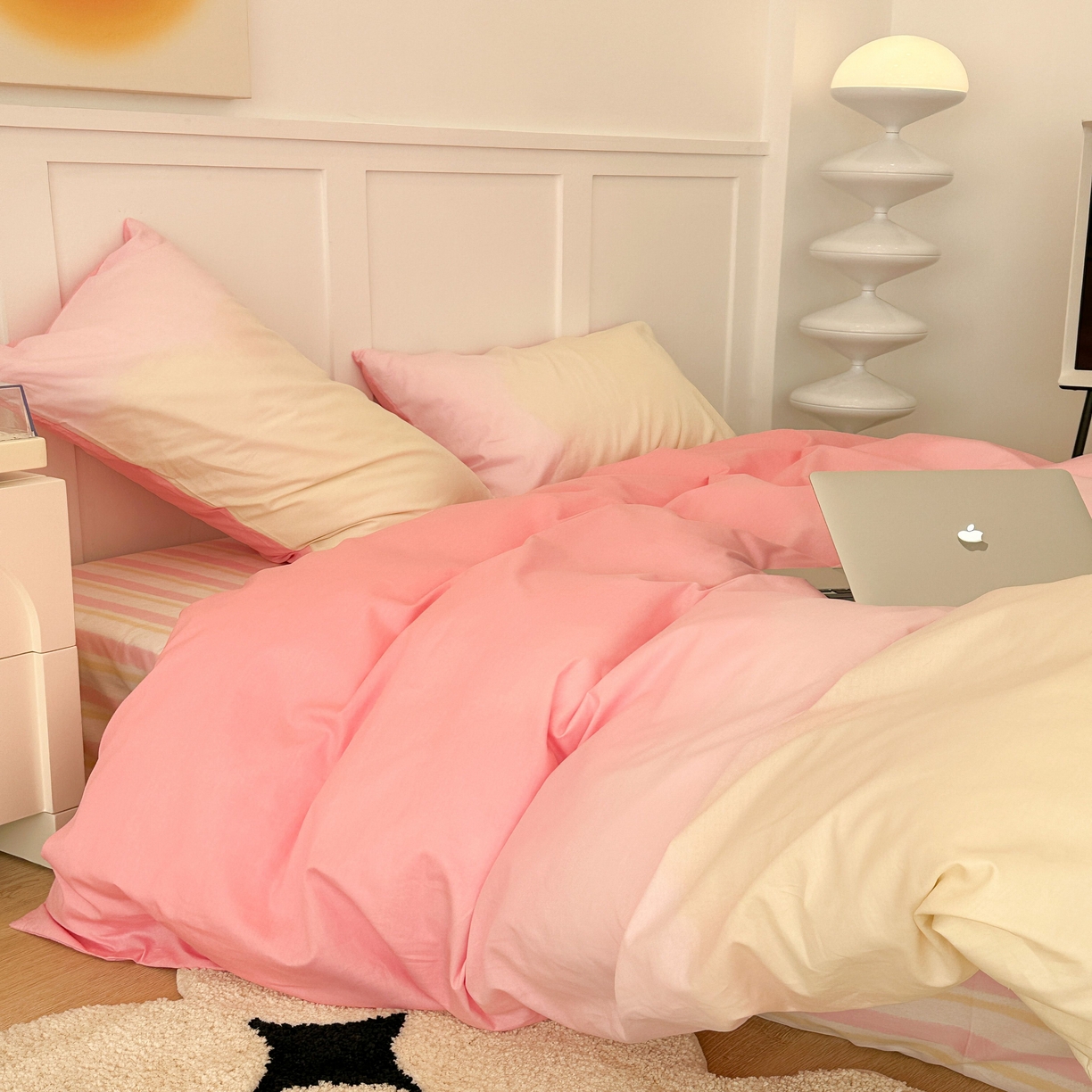 91家纺网 家纺一手货源 找家纺 昔可家纺2023新款全棉ins渐变风简约四件套 粉雾少女