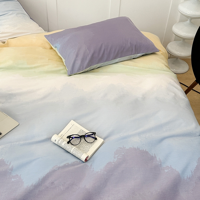 91家纺网 家纺一手货源 找家纺 昔可家纺2023新款全棉ins渐变风简约四件套 渐变紫调