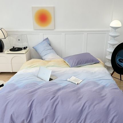昔可家纺2023新款全棉ins渐变风简约四件套 渐变紫调