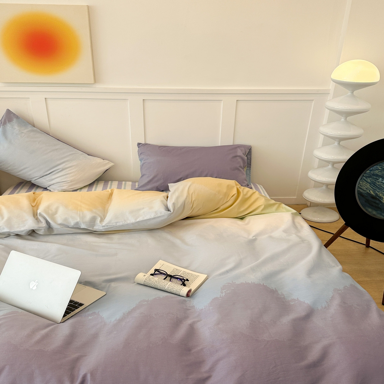 91家纺网 家纺一手货源 找家纺 昔可家纺2023新款全棉ins渐变风简约四件套 渐变紫调