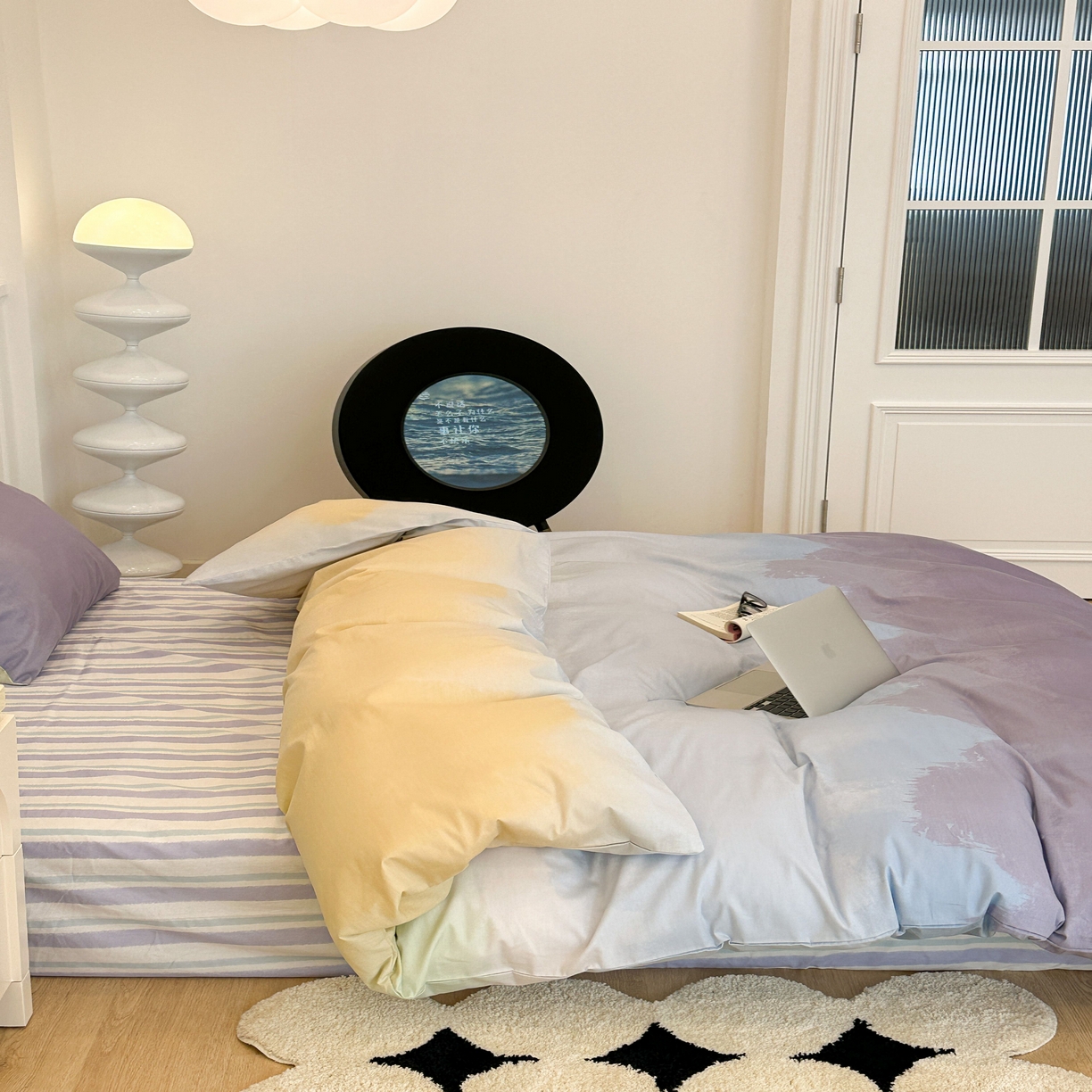 91家纺网 家纺一手货源 找家纺 昔可家纺2023新款全棉ins渐变风简约四件套 渐变紫调