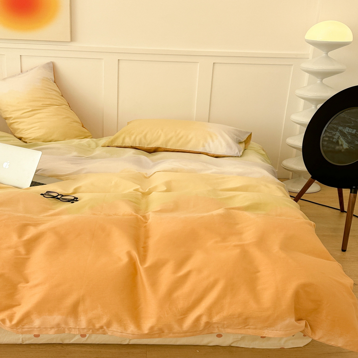 91家纺网 家纺一手货源 找家纺 昔可家纺2023新款全棉ins渐变风简约四件套 落日橘调