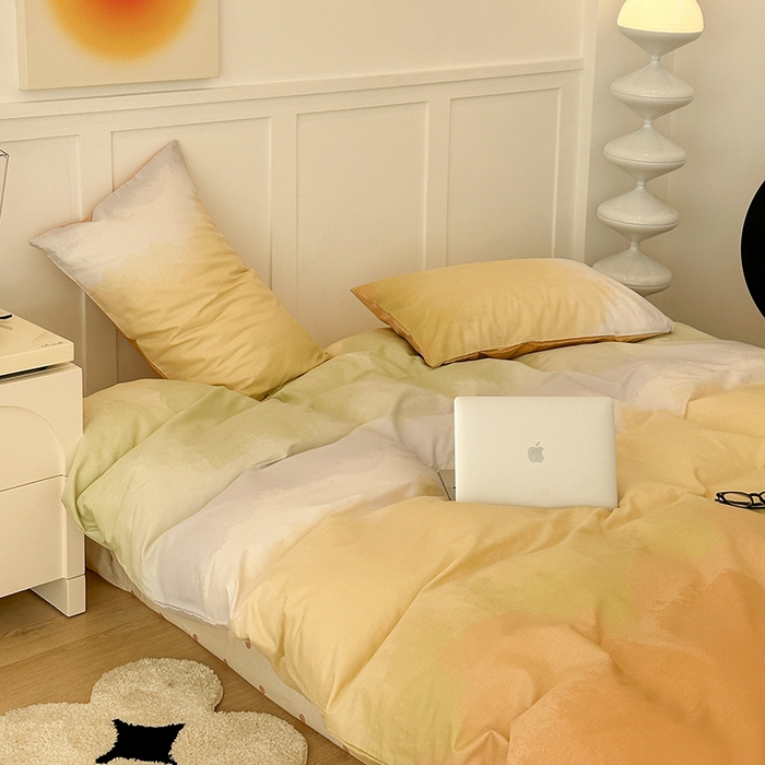 91家纺网 家纺一手货源 找家纺 昔可家纺2023新款全棉ins渐变风简约四件套 落日橘调