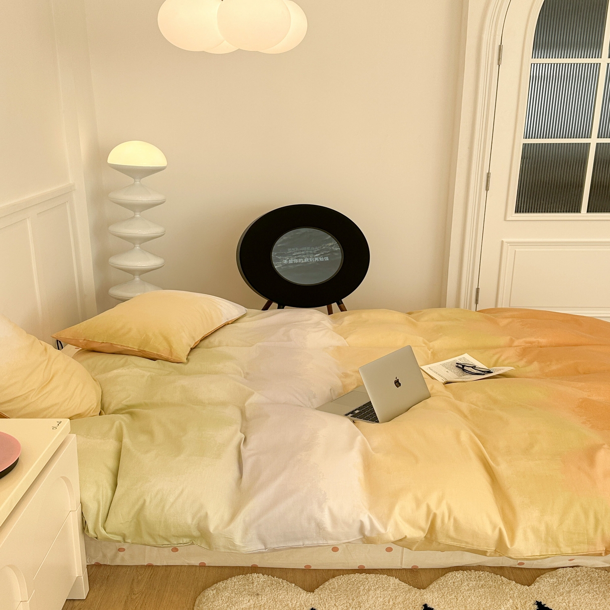 91家纺网 家纺一手货源 找家纺 昔可家纺2023新款全棉ins渐变风简约四件套 落日橘调