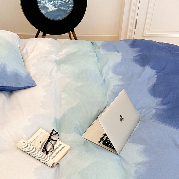 91家纺网 家纺一手货源 找家纺 昔可家纺2023新款全棉ins渐变风简约四件套 那片蓝海