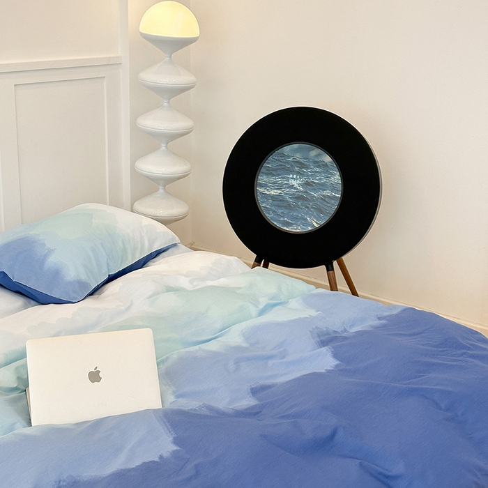 91家纺网 家纺一手货源 找家纺 昔可家纺2023新款全棉ins渐变风简约四件套 那片蓝海