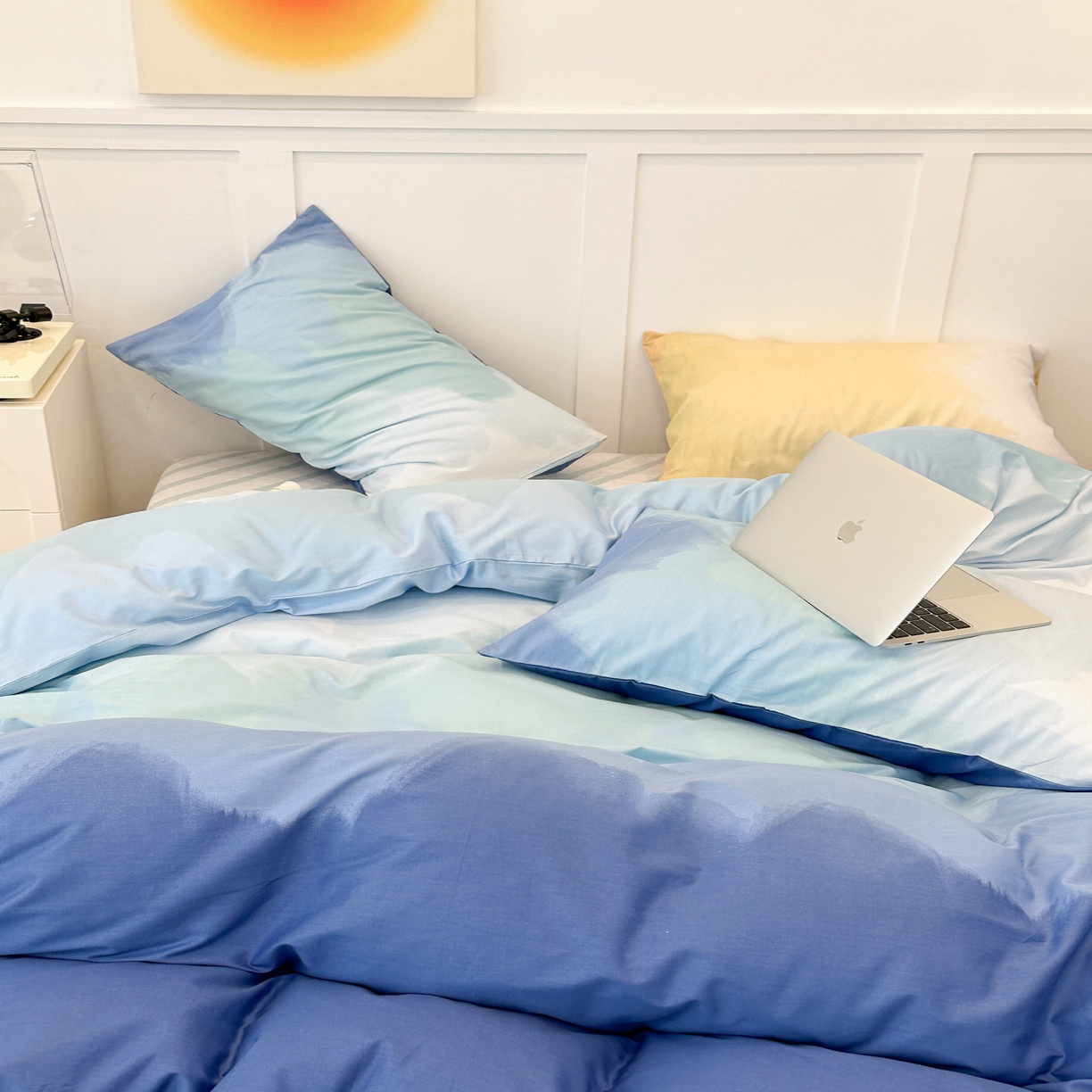 91家纺网 家纺一手货源 找家纺 昔可家纺2023新款全棉ins渐变风简约四件套 那片蓝海