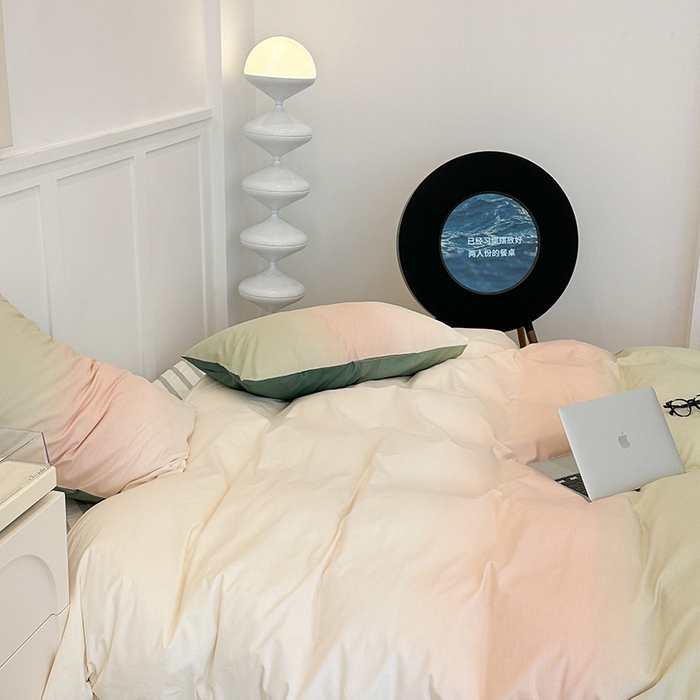 91家纺网 家纺一手货源 找家纺 昔可家纺2023新款全棉ins渐变风简约四件套 松石粉绿