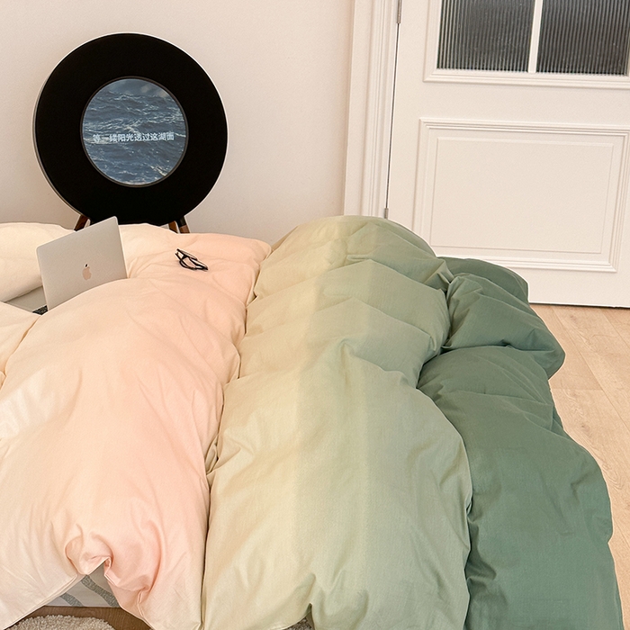91家纺网 家纺一手货源 找家纺 昔可家纺2023新款全棉ins渐变风简约四件套 松石粉绿