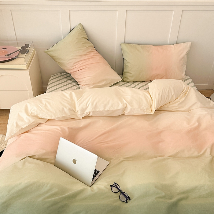 91家纺网 家纺一手货源 找家纺 昔可家纺2023新款全棉ins渐变风简约四件套 松石粉绿