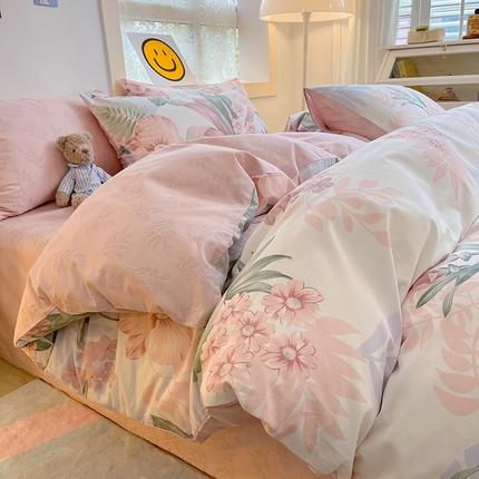 91家纺网 家纺一手货源 找家纺 卡巴伦 2023新款春夏全棉小清新系列单被套 悠若花园-粉