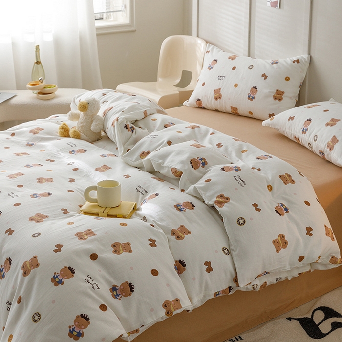 91家纺网 家纺一手货源 找家纺 窝米 2023新款全棉A类双层纱系列四件套 布朗熊