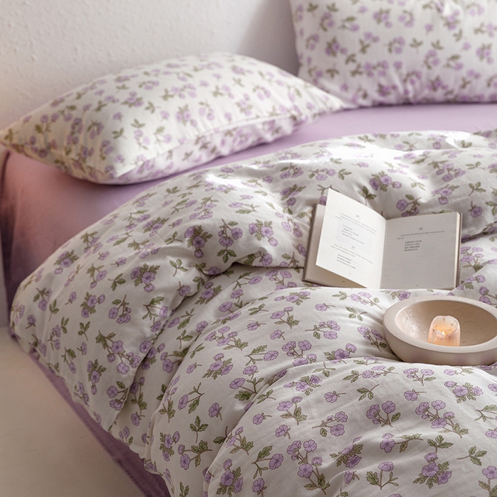 91家纺网 家纺一手货源 找家纺 窝米 2023新款全棉A类双层纱系列四件套 安娜紫