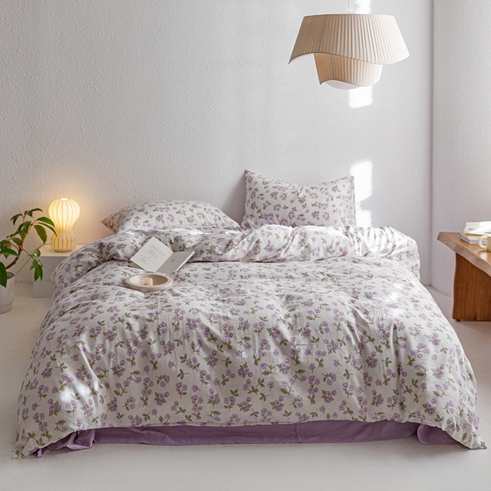 91家纺网 家纺一手货源 找家纺 窝米 2023新款全棉A类双层纱系列四件套 安娜紫