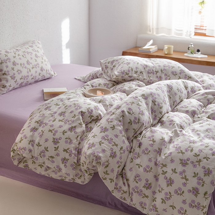 91家纺网 家纺一手货源 找家纺 窝米 2023新款全棉A类双层纱系列四件套 安娜紫