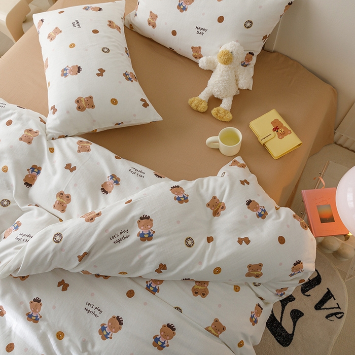 91家纺网 家纺一手货源 找家纺 窝米 2023新款全棉A类双层纱系列四件套 布朗熊