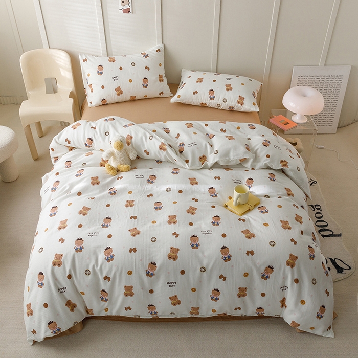 91家纺网 家纺一手货源 找家纺 窝米 2023新款全棉A类双层纱系列四件套 布朗熊