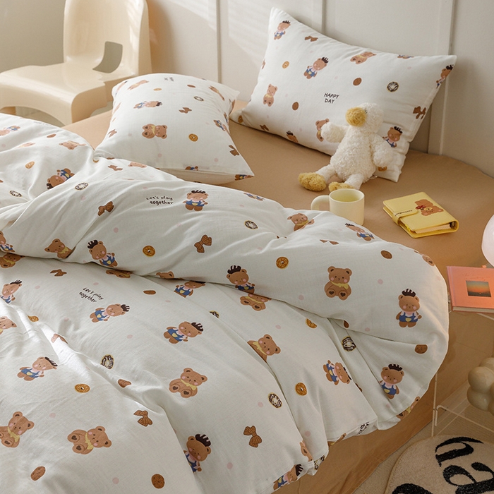 91家纺网 家纺一手货源 找家纺 窝米 2023新款全棉A类双层纱系列四件套 布朗熊