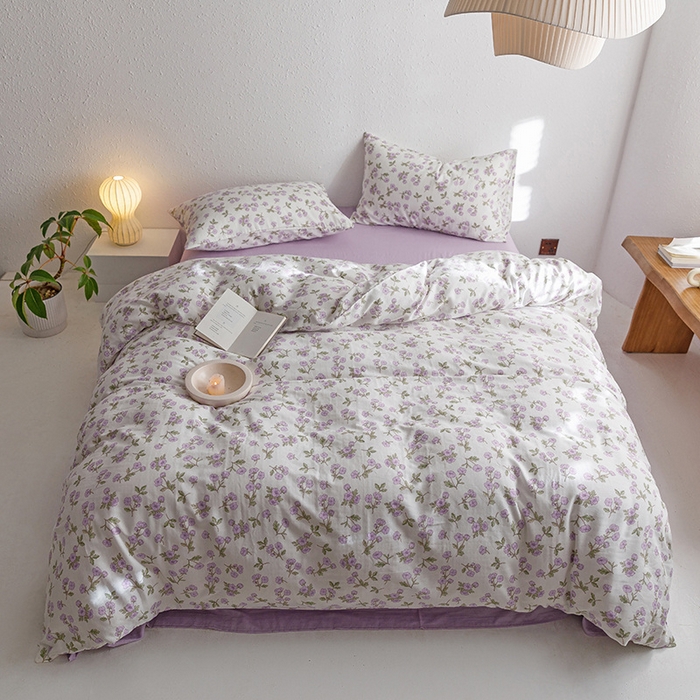 91家纺网 家纺一手货源 找家纺 窝米 2023新款全棉A类双层纱系列四件套 安娜紫