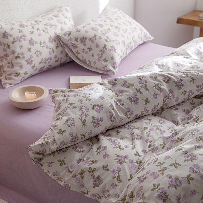 91家纺网 家纺一手货源 找家纺 窝米 2023新款全棉A类双层纱系列四件套 安娜紫