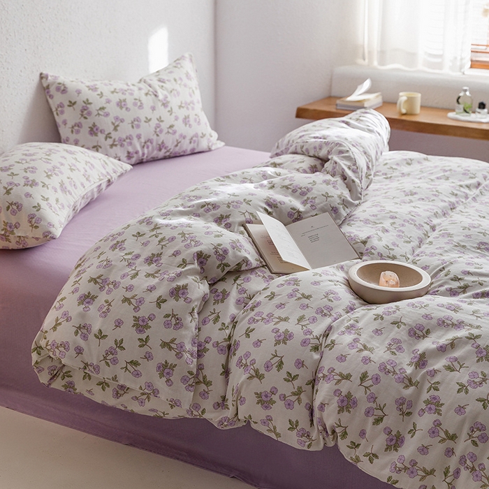 91家纺网 家纺一手货源 找家纺 窝米 2023新款全棉A类双层纱系列四件套 安娜紫