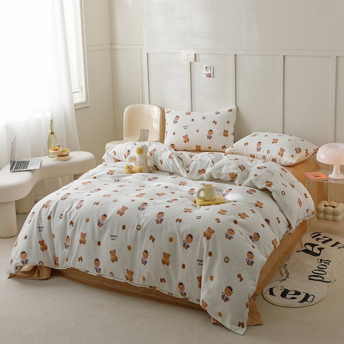 91家纺网 家纺一手货源 找家纺 窝米 2023新款全棉A类双层纱系列四件套 布朗熊