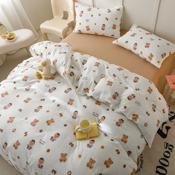 91家纺网 家纺一手货源 找家纺 窝米 2023新款全棉A类双层纱系列四件套 布朗熊