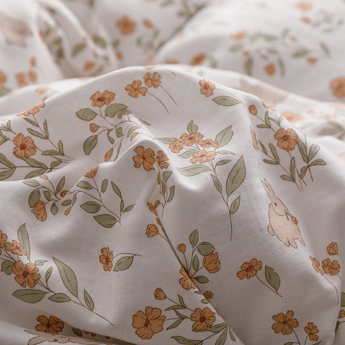 91家纺网 家纺一手货源 找家纺 窝米2023新款全棉A类双层纱系列四件套 茶茶兔