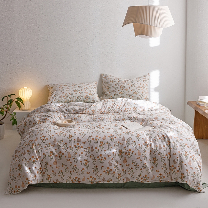 91家纺网 家纺一手货源 找家纺 窝米2023新款全棉A类双层纱系列四件套 茶茶兔