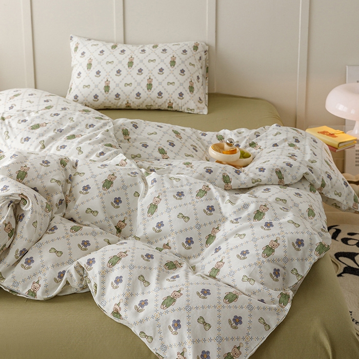 91家纺网 家纺一手货源 找家纺 窝米 2023新款全棉A类双层纱系列四件套 花间熊