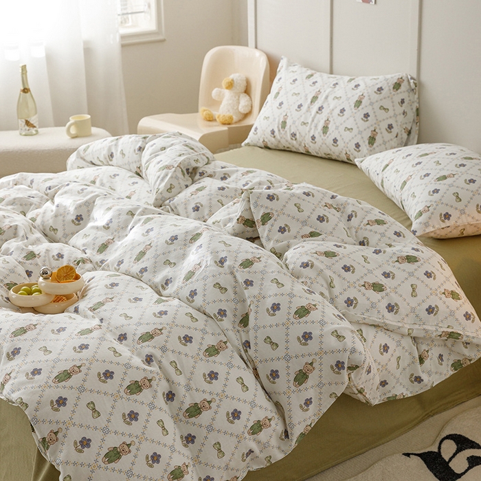 91家纺网 家纺一手货源 找家纺 窝米 2023新款全棉A类双层纱系列四件套 花间熊