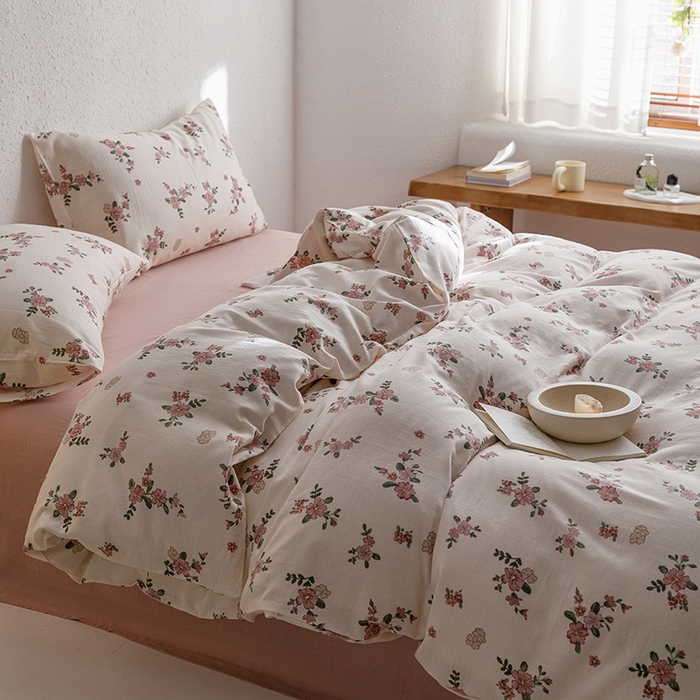 91家纺网 家纺一手货源 找家纺 窝米 2023新款全棉A类双层纱系列四件套 花意浓