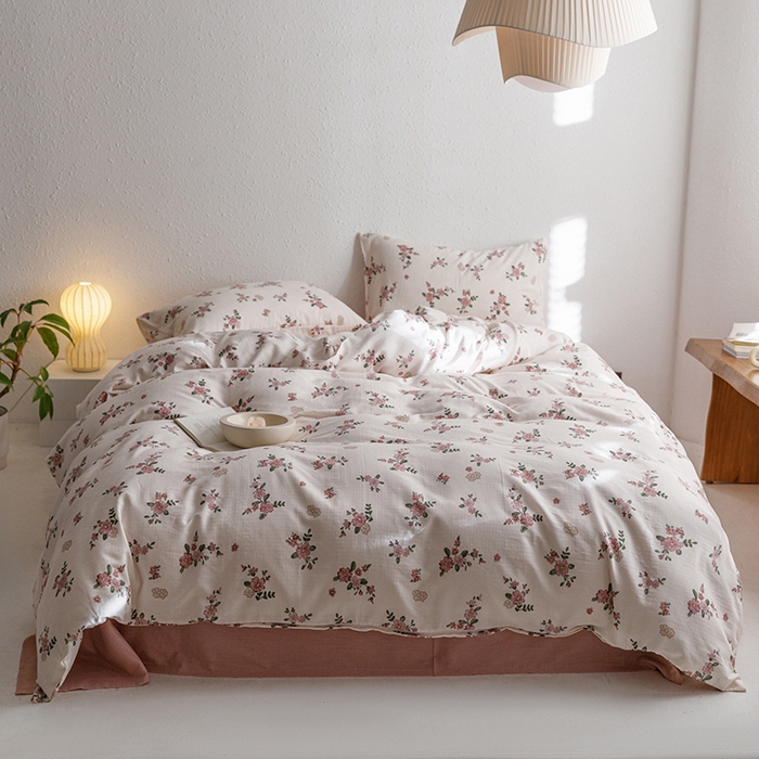 91家纺网 家纺一手货源 找家纺 窝米 2023新款全棉A类双层纱系列四件套 花意浓