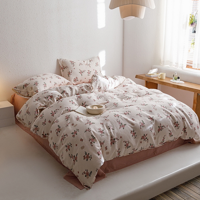 91家纺网 家纺一手货源 找家纺 窝米 2023新款全棉A类双层纱系列四件套 花意浓